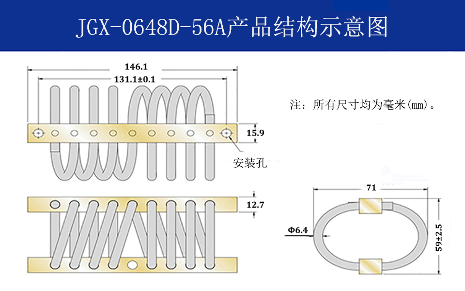 JGX-0648D-56A多應用鋼絲繩隔振器結(jié)構(gòu)