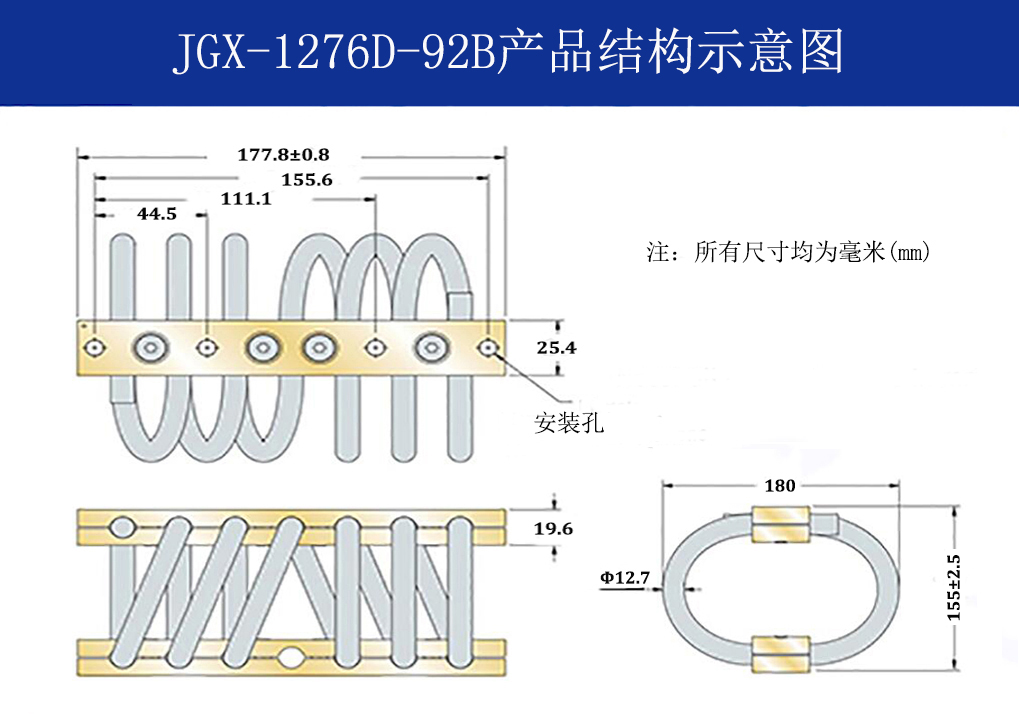 JGX-1276D-92B多應(yīng)用鋼絲繩隔振器結(jié)構(gòu)